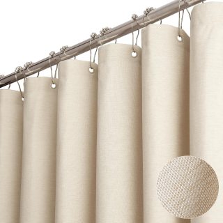 Fabric Shower Curtain, Linen Textured Heavy Duty Polyester Cloth Shower Curtain Set with 12 Plastic Hooks, Hotel Luxury Waterproof Decorative Shower Curtains for Bathroom - 72"x72" - Beige/Cream