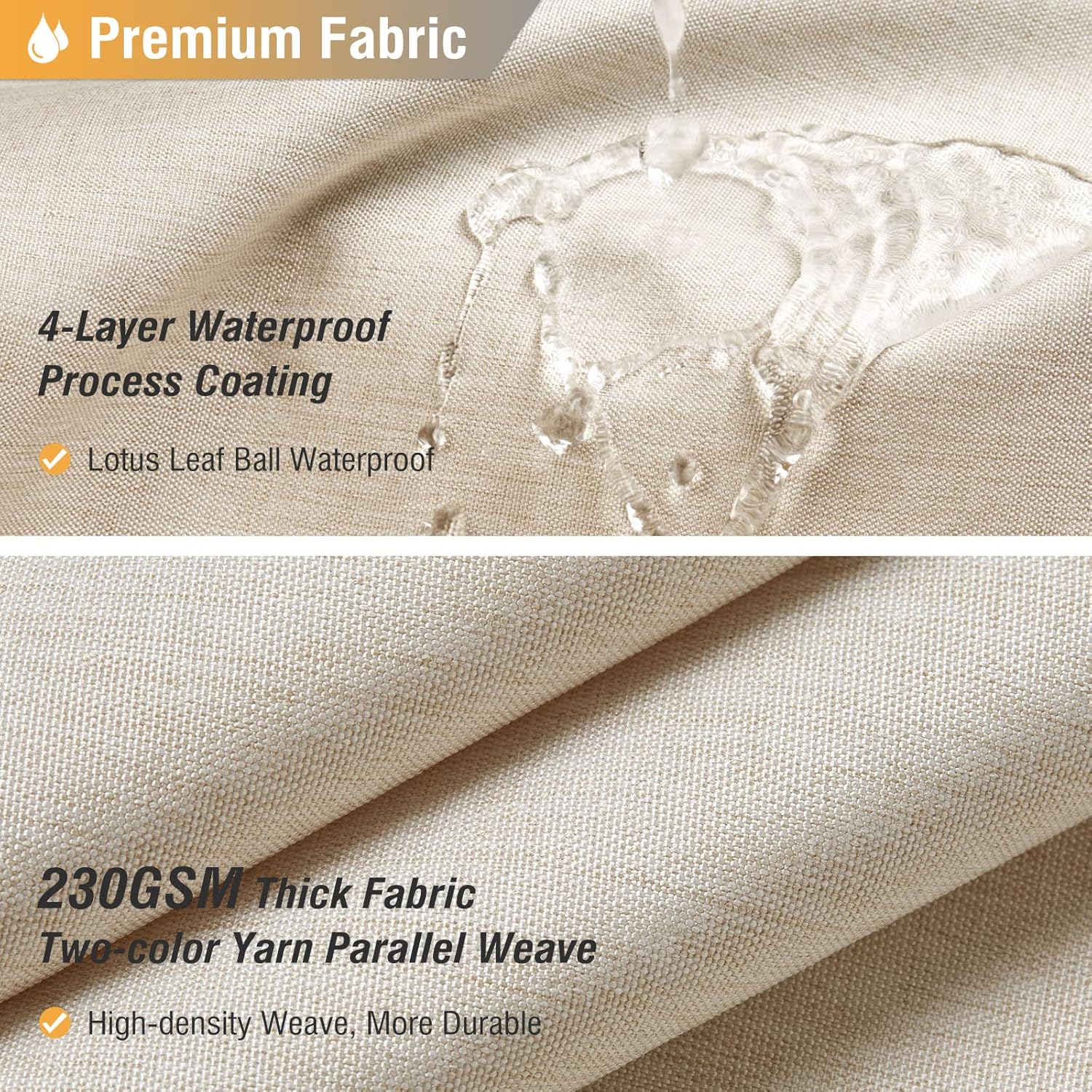 Fabric Shower Curtain, Linen Textured Heavy Duty Polyester Cloth Shower Curtain Set with 12 Plastic Hooks, Hotel Luxury Waterproof Decorative Shower Curtains for Bathroom - 72"x72" - Beige/Cream - Image 2