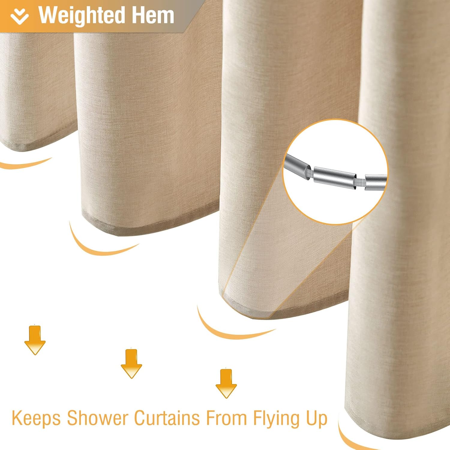 Fabric Shower Curtain, Linen Textured Heavy Duty Polyester Cloth Shower Curtain Set with 12 Plastic Hooks, Hotel Luxury Waterproof Decorative Shower Curtains for Bathroom - 72"x72" - Beige/Cream - Image 5