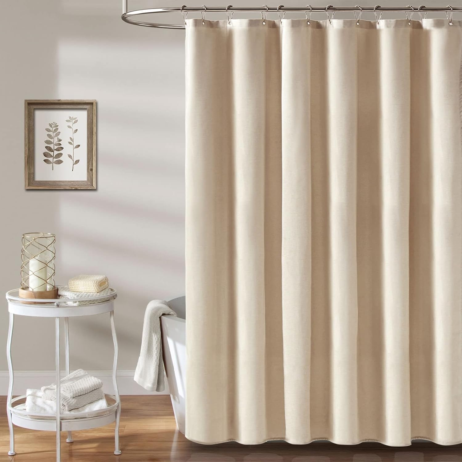 Fabric Shower Curtain, Linen Textured Heavy Duty Polyester Cloth Shower Curtain Set with 12 Plastic Hooks, Hotel Luxury Waterproof Decorative Shower Curtains for Bathroom - 72"x72" - Beige/Cream - Image 6