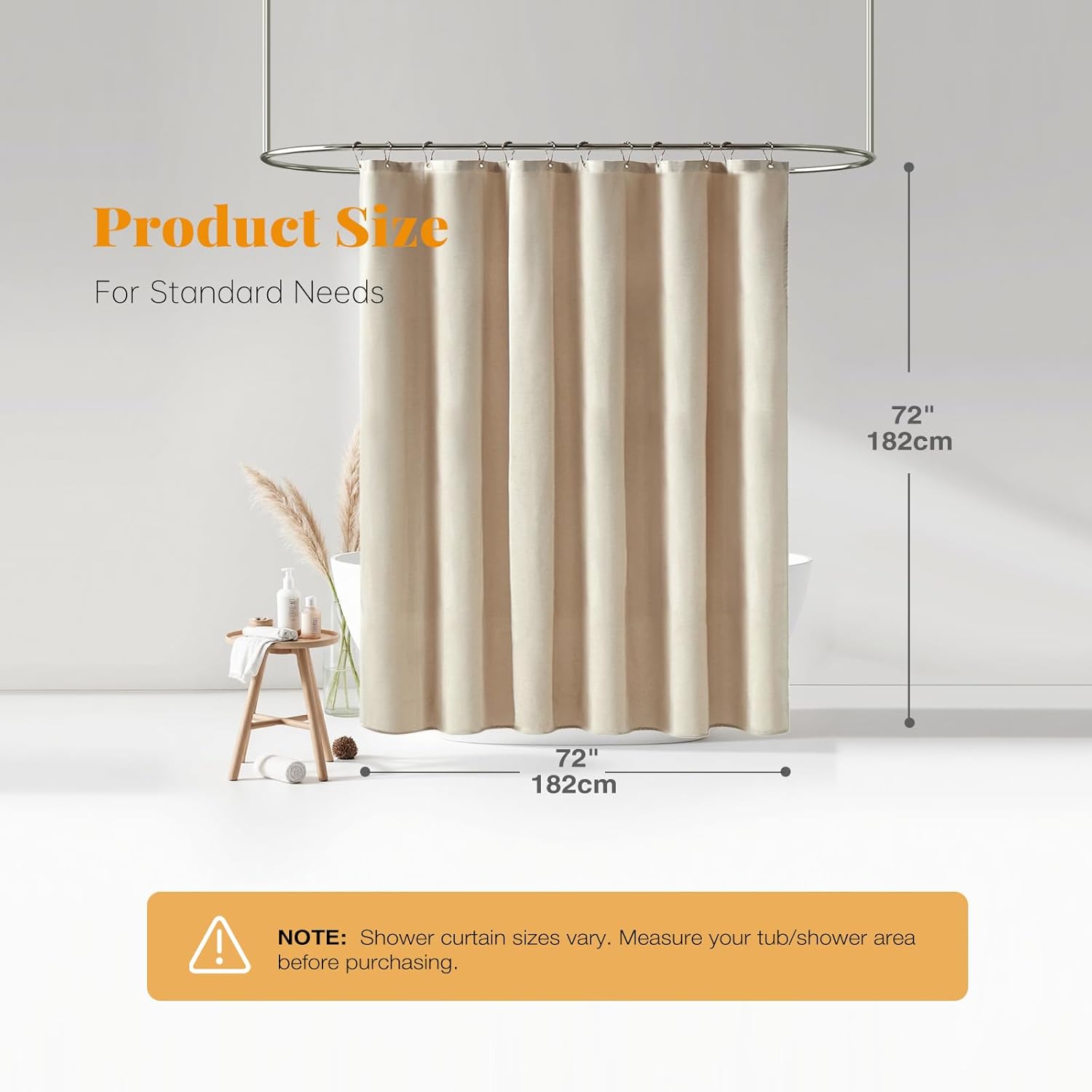 Fabric Shower Curtain, Linen Textured Heavy Duty Polyester Cloth Shower Curtain Set with 12 Plastic Hooks, Hotel Luxury Waterproof Decorative Shower Curtains for Bathroom - 72"x72" - Beige/Cream - Image 7