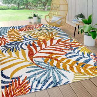 JONATHAN Y AMC100B-8 Tropics Palm Leaves Indoor Outdoor Area Rug Bohemian Floral Easy Cleaning High Traffic Bedroom Kitchen Backyard Patio Porch Non Shedding, 8 X 10, Cream/Orange
